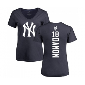 MLB Women's Nike New York Yankees #18 Johnny Damon Navy Blue Backer T-Shirt