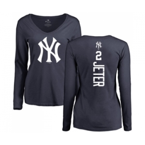 MLB Women's Nike New York Yankees #2 Derek Jeter Navy Blue Backer Long Sleeve T-Shirt