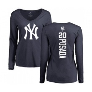 MLB Women's Nike New York Yankees #20 Jorge Posada Navy Blue Backer Long Sleeve T-Shirt