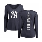 MLB Women's Nike New York Yankees #23 Don Mattingly Navy Blue Backer Long Sleeve T-Shirt