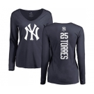 MLB Women's Nike New York Yankees #25 Gleyber Torres Navy Blue Backer Long Sleeve T-Shirt