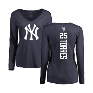 MLB Women's Nike New York Yankees #25 Gleyber Torres Navy Blue Backer Long Sleeve T-Shirt