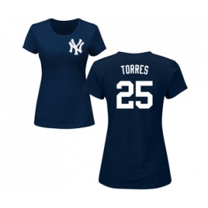 MLB Women's Nike New York Yankees #25 Gleyber Torres Navy Blue Name & Number T-Shirt