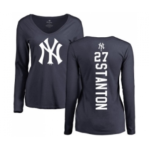 MLB Women's Nike New York Yankees #27 Giancarlo Stanton Navy Blue Backer Long Sleeve T-Shirt