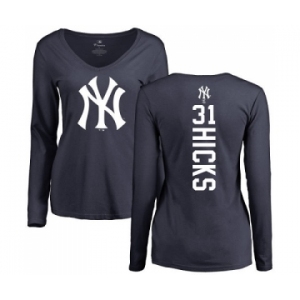 MLB Women's Nike New York Yankees #31 Aaron Hicks Navy Blue Backer Long Sleeve T-Shirt