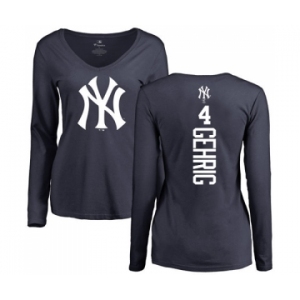 MLB Women's Nike New York Yankees #4 Lou Gehrig Navy Blue Backer Long Sleeve T-Shirt