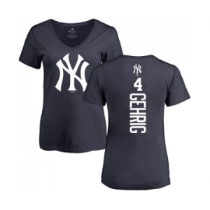 MLB Women's Nike New York Yankees #4 Lou Gehrig Navy Blue Backer T-Shirt