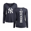 MLB Women's Nike New York Yankees #40 Luis Severino Navy Blue Backer Long Sleeve T-Shirt