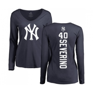 MLB Women's Nike New York Yankees #40 Luis Severino Navy Blue Backer Long Sleeve T-Shirt