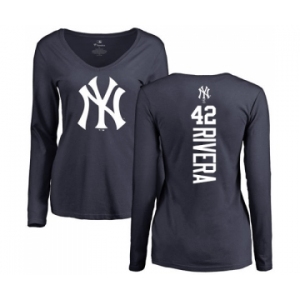 MLB Women's Nike New York Yankees #42 Mariano Rivera Navy Blue Backer Long Sleeve T-Shirt