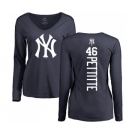 MLB Women's Nike New York Yankees #46 Andy Pettitte Navy Blue Backer Long Sleeve T-Shirt