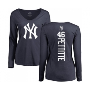 MLB Women's Nike New York Yankees #46 Andy Pettitte Navy Blue Backer Long Sleeve T-Shirt