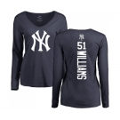 MLB Women's Nike New York Yankees #51 Bernie Williams Navy Blue Backer Long Sleeve T-Shirt