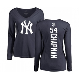 MLB Women's Nike New York Yankees #54 Aroldis Chapman Navy Blue Backer Long Sleeve T-Shirt