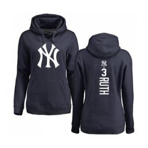 MLB Women's Nike New York Yankees #3 Babe Ruth Navy Blue Backer Pullover Hoodie