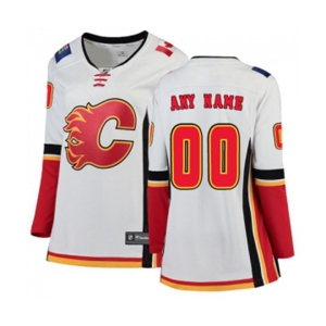 Women Calgary Flames Customized Authentic White Away Fanatics Branded Breakaway Hockey Jersey