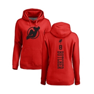 Hockey Women New Jersey Devils #8 Will Butcher Red One Color Backer Pullover Hoodie