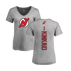 Hockey Women New Jersey Devils #1 Keith Kinkaid Ash Backer T-Shirt