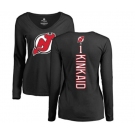 Hockey Women New Jersey Devils #1 Keith Kinkaid Black Backer Long Sleeve T-Shirt