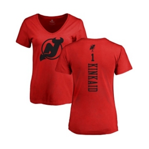 Hockey Women New Jersey Devils #1 Keith Kinkaid Red One Color Backer T-Shirt