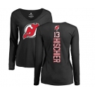 Hockey Women New Jersey Devils #13 Nico Hischier Black Backer Long Sleeve T-Shirt