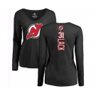 Hockey Women New Jersey Devils #31 Eddie Lack Black Backer Long Sleeve T-Shirt