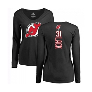 Hockey Women New Jersey Devils #31 Eddie Lack Black Backer Long Sleeve T-Shirt