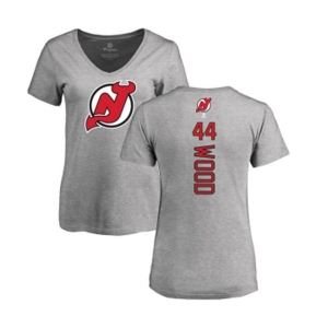 Hockey Women New Jersey Devils #44 Miles Wood Ash Backer T-Shirt