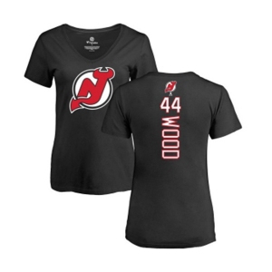 Hockey Women New Jersey Devils #44 Miles Wood Black Backer T-Shirt