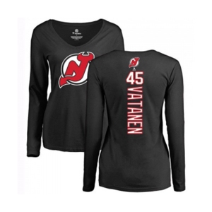 Hockey Women New Jersey Devils #45 Sami Vatanen Black Backer Long Sleeve T-Shirt
