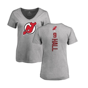 Hockey Women New Jersey Devils #9 Taylor Hall Ash Backer T-Shirt