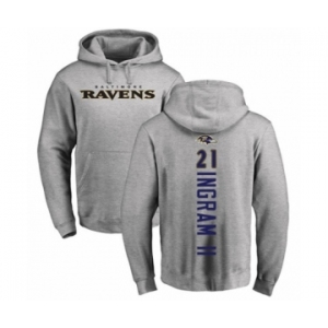 Football Baltimore Ravens #21 Mark Ingram II Ash Backer Pullover Hoodie