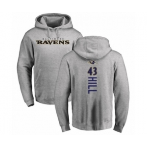 Football Baltimore Ravens #43 Justice Hill Ash Backer Pullover Hoodie