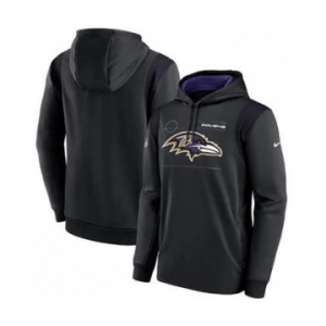 Men's Baltimore Ravens 2021 Black Sideline Logo Performance Pullover Hoodie