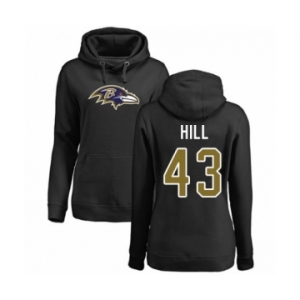 Football Women's Baltimore Ravens #43 Justice Hill Black Name & Number Logo Pullover Hoodie