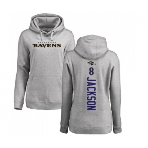NFL Women's Nike Baltimore Ravens #8 Lamar Jackson Ash Backer Pullover Hoodie