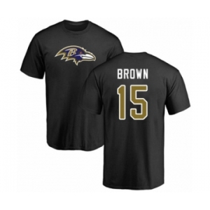 Football Baltimore Ravens #15 Marquise Brown Black Name & Number Logo T-Shirt