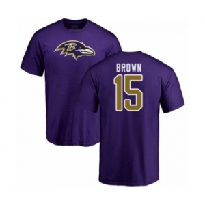 Football Baltimore Ravens #15 Marquise Brown Purple Name & Number Logo T-Shirt