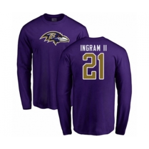 Football Baltimore Ravens #21 Mark Ingram II Purple Name & Number Logo Long Sleeve T-Shirt