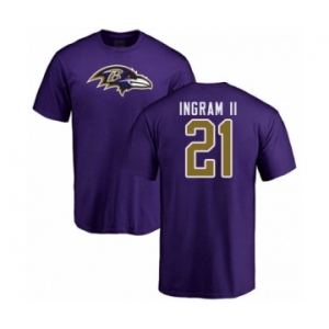 Football Baltimore Ravens #21 Mark Ingram II Purple Name & Number Logo T-Shirt