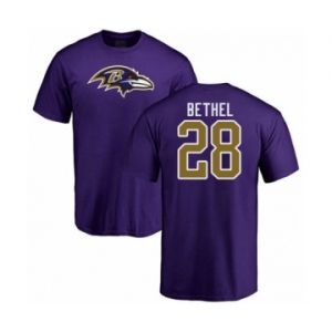 Football Baltimore Ravens #28 Justin Bethel Purple Name & Number Logo T-Shirt