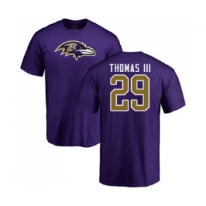 Football Baltimore Ravens #29 Earl Thomas III Purple Name & Number Logo T-Shirt