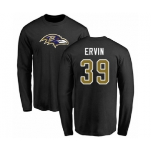 Football Baltimore Ravens #39 Tyler Ervin Black Name & Number Logo Long Sleeve T-Shirt
