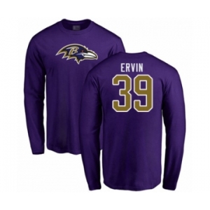 Football Baltimore Ravens #39 Tyler Ervin Purple Name & Number Logo Long Sleeve T-Shirt