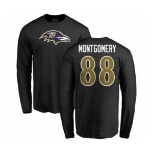 NFL Nike Baltimore Ravens #88 Ty Montgomery Black Name & Number Logo Long Sleeve T-Shirt