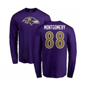 NFL Nike Baltimore Ravens #88 Ty Montgomery Purple Name & Number Logo Long Sleeve T-Shirt