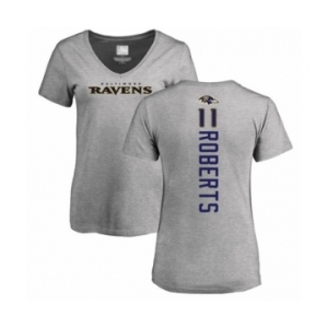 Football Women's Baltimore Ravens #11 Seth Roberts Ash Backer V-Neck T-Shirt