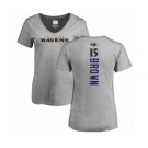 Football Women's Baltimore Ravens #15 Marquise Brown Ash Backer V-Neck T-Shirt