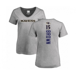 Football Women's Baltimore Ravens #15 Marquise Brown Ash Backer V-Neck T-Shirt