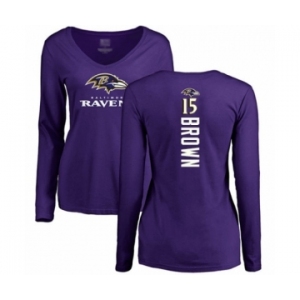 Football Women's Baltimore Ravens #15 Marquise Brown Purple Backer Long Sleeve T-Shirt
